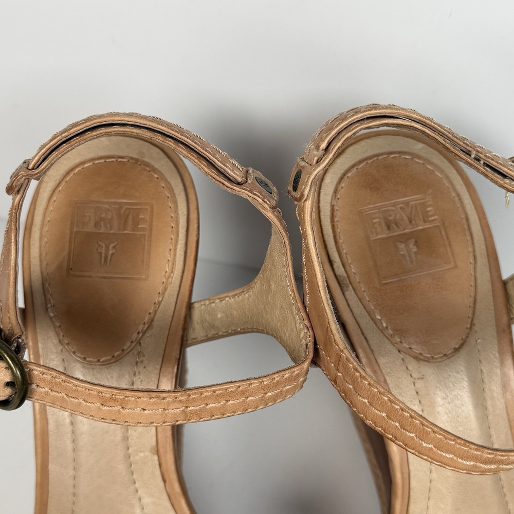 Frye Corrina Stitch Tan Leather Platform Wedge Heel Shoes Strappy Sandal Women 9 - Picture 9 of 9